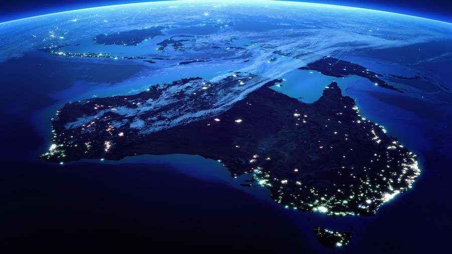 Australia as seem from above at night to represent a Future Made in Australia.